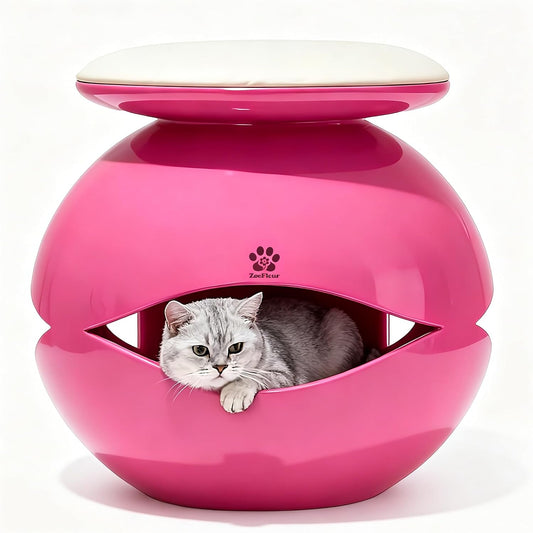 Fish-Shaped 2-in-1 Resin Cat Cave Nest, Pet Furniture Hideaway(Rose Red)