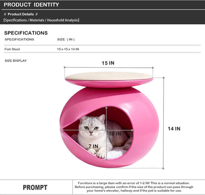 Fish-Shaped 2-in-1 Resin Cat Cave Nest, Pet Furniture Hideaway(Rose Red)