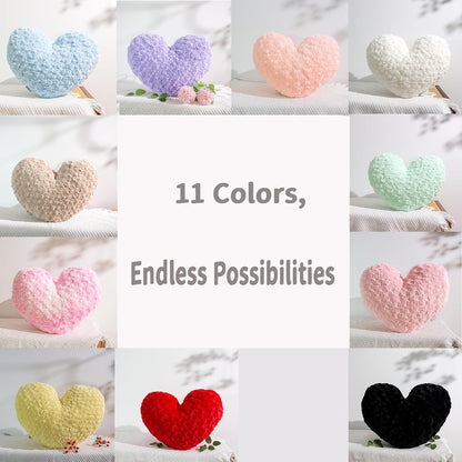 16" Blush Pink Heart Pillow, Luxury 600GSM Rose Textured Faux Rabbit Fur, Super Matte Aesthetic Decorative Throw Pillow for Couch Bed Sofa, Romantic Home Decor Heart Cushion