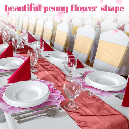 100 Pcs Peony Placemats Pink Floral Disposable Paper Place Mat Bulk