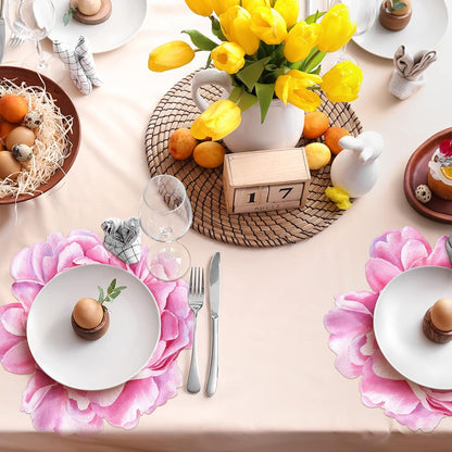 100 Pcs Peony Placemats Pink Floral Disposable Paper Place Mat Bulk