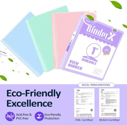 BinderX 3 Ring Binder 1 Inch, 1" Clear View Binder, Pink, Letter / A4 Size
