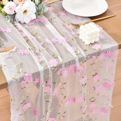 Wildflower Floral Sheer Tulle Gauze Table Runner Wedding Baby Shower Decor