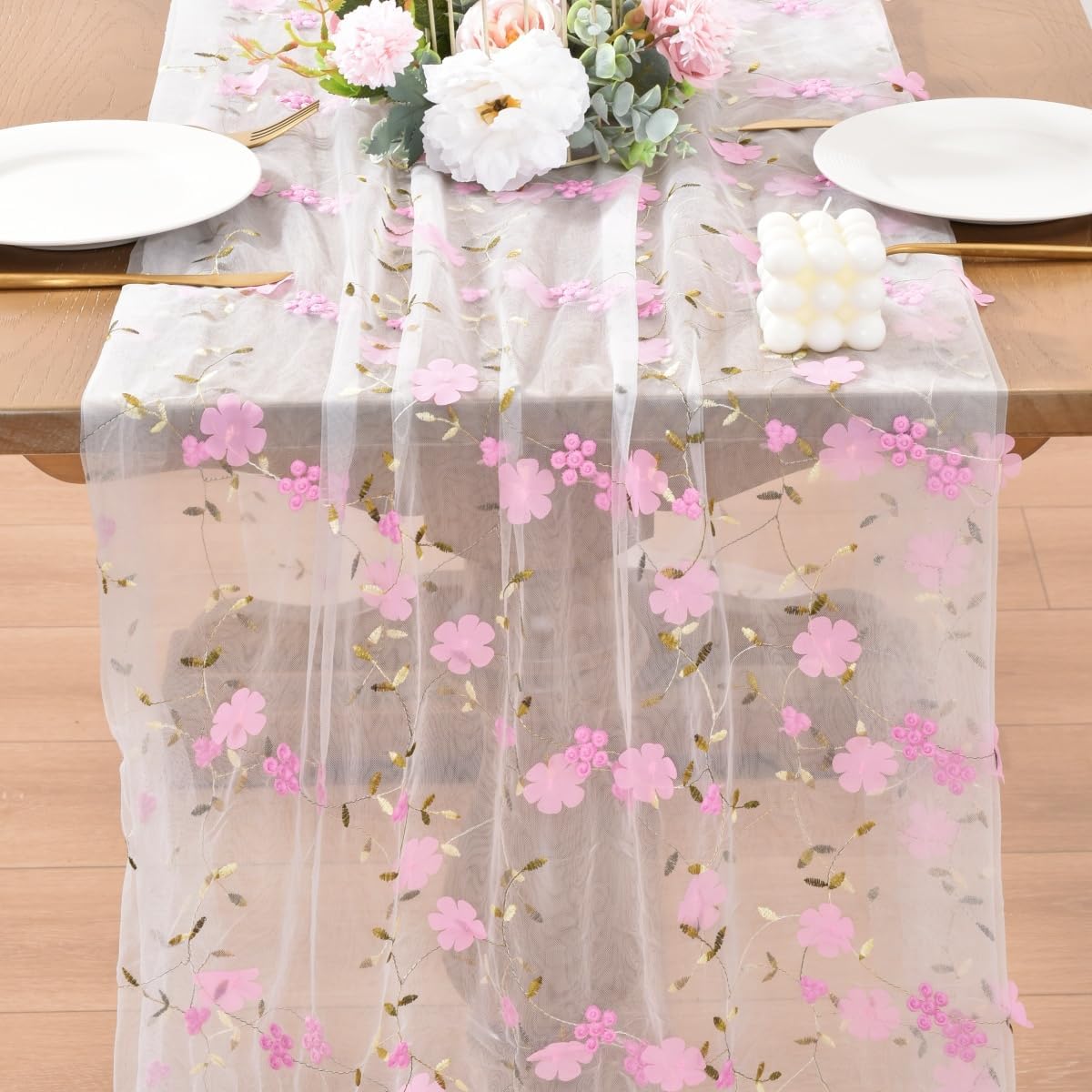 Wildflower Floral Sheer Tulle Gauze Table Runner Wedding Baby Shower Decor