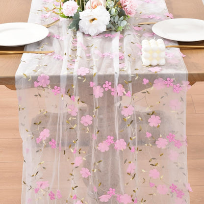 Wildflower Floral Sheer Tulle Gauze Table Runner Wedding Baby Shower Decor