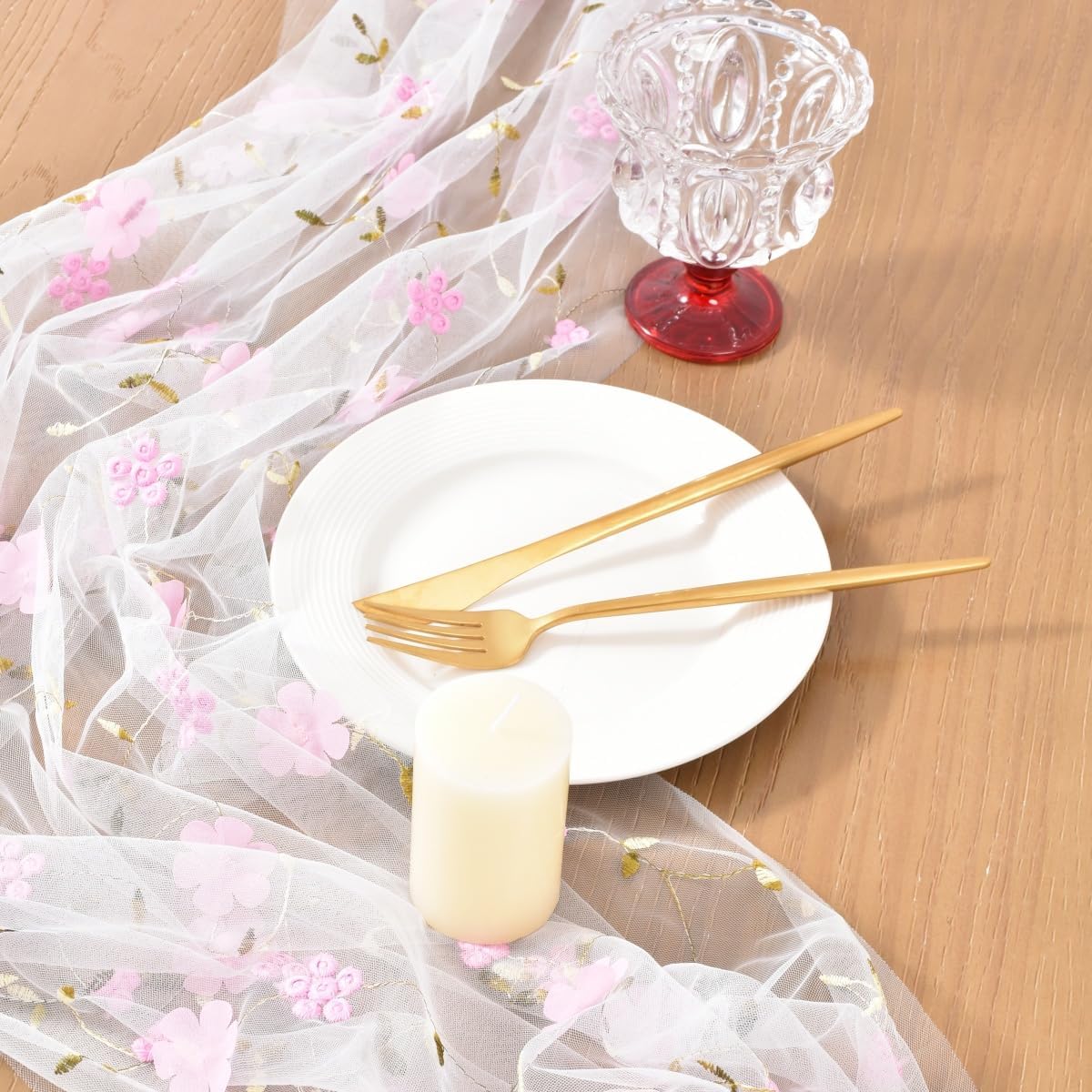 Wildflower Floral Sheer Tulle Gauze Table Runner Wedding Baby Shower Decor