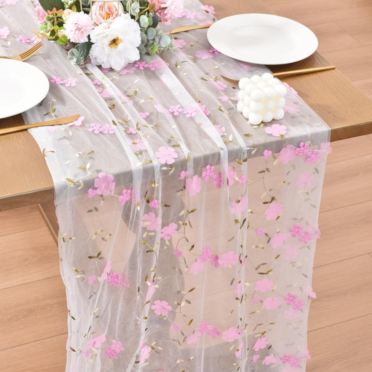 Wildflower Floral Sheer Tulle Gauze Table Runner Wedding Baby Shower Decor