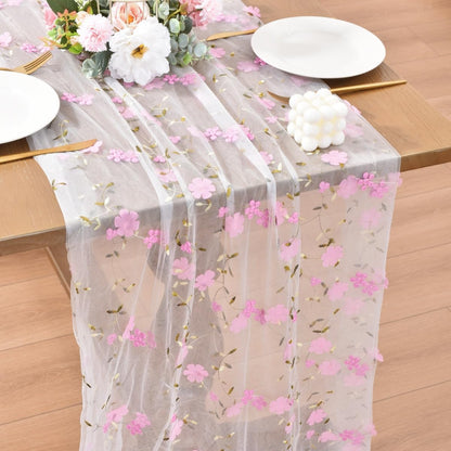 Wildflower Floral Sheer Tulle Gauze Table Runner Wedding Baby Shower Decor
