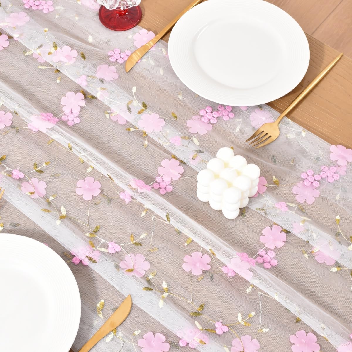 Wildflower Floral Sheer Tulle Gauze Table Runner Wedding Baby Shower Decor