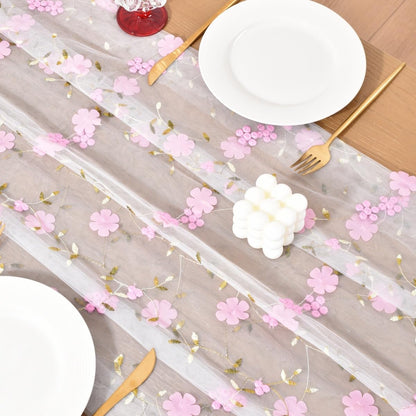 Wildflower Floral Sheer Tulle Gauze Table Runner Wedding Baby Shower Decor