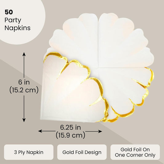 BLUE PANDA Wedding Floral Paper Napkins Pink & Gold - 50 Count, 6.25 x 6 in, 3-Ply Scalloped Edges - Disposable Party, Paper Dinner, Baby Shower & Passover Napkins - Absorbent & Tear-Resistant