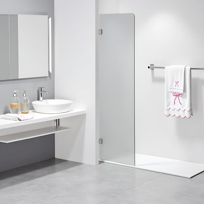 4 Pcs Scalloped Towels for Bathroom 100% Cotton 2 Bath Towels 2 Hand Towels Scallop Bathroom Towels Embroidered Dish Towel Decorative Soft Bath Towel for Kitchen (Bow Pink, 2*Bath+2*Hand towel)