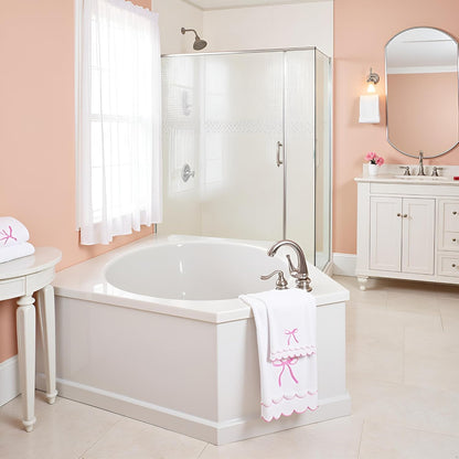 4 Pcs Scalloped Towels for Bathroom 100% Cotton 2 Bath Towels 2 Hand Towels Scallop Bathroom Towels Embroidered Dish Towel Decorative Soft Bath Towel for Kitchen (Bow Pink, 2*Bath+2*Hand towel)