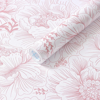 Floral Peel and Stick Wallpaper Boho Contact Paper 17.3" x 118" Pink and White Self Adhesive Removable Wallpaper Modern Wall Paper for Bedroom Bathroom