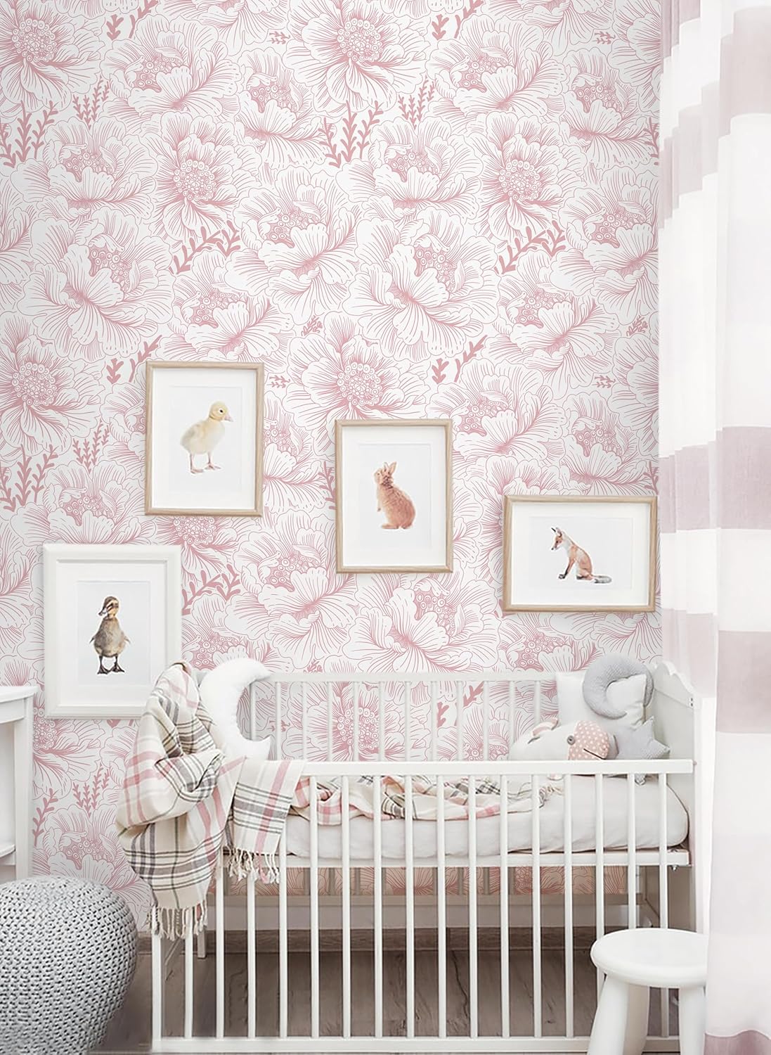 Floral Peel and Stick Wallpaper Boho Contact Paper 17.3" x 118" Pink and White Self Adhesive Removable Wallpaper Modern Wall Paper for Bedroom Bathroom