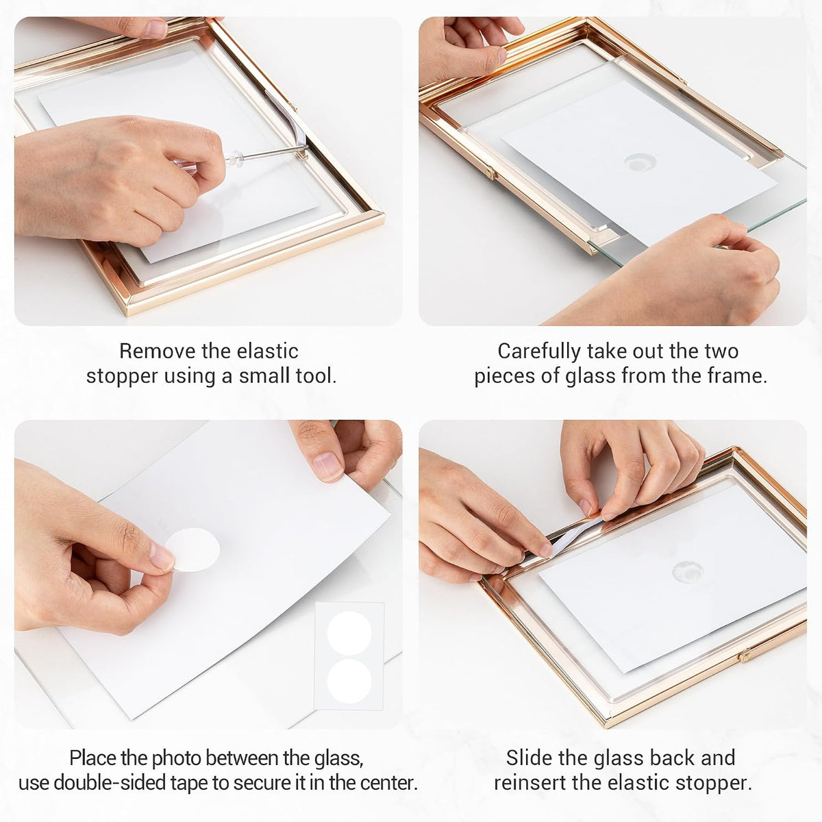 4x6 Gold Floating Frame Pink Enamel Picture Frame with Metal Edge for 3.5x5, 2x3 up to 4x6 Photo Double Glass Floating Picture Frame for Desk Tabletop Shelf Vertical Display
