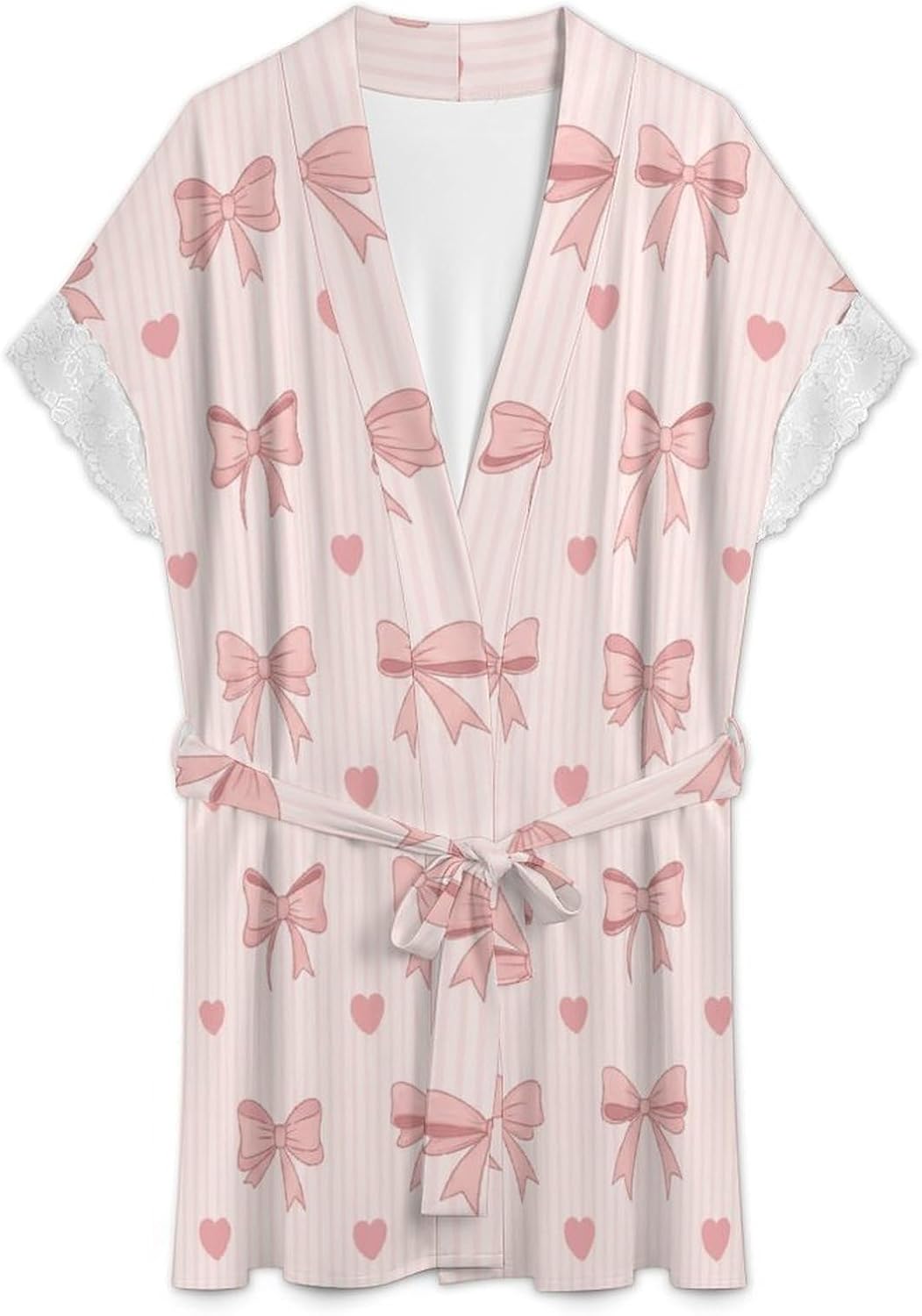 Pink Bow Hearts Womens Robes Bridal Robe Kimono Robes for Women Lingerie Robe