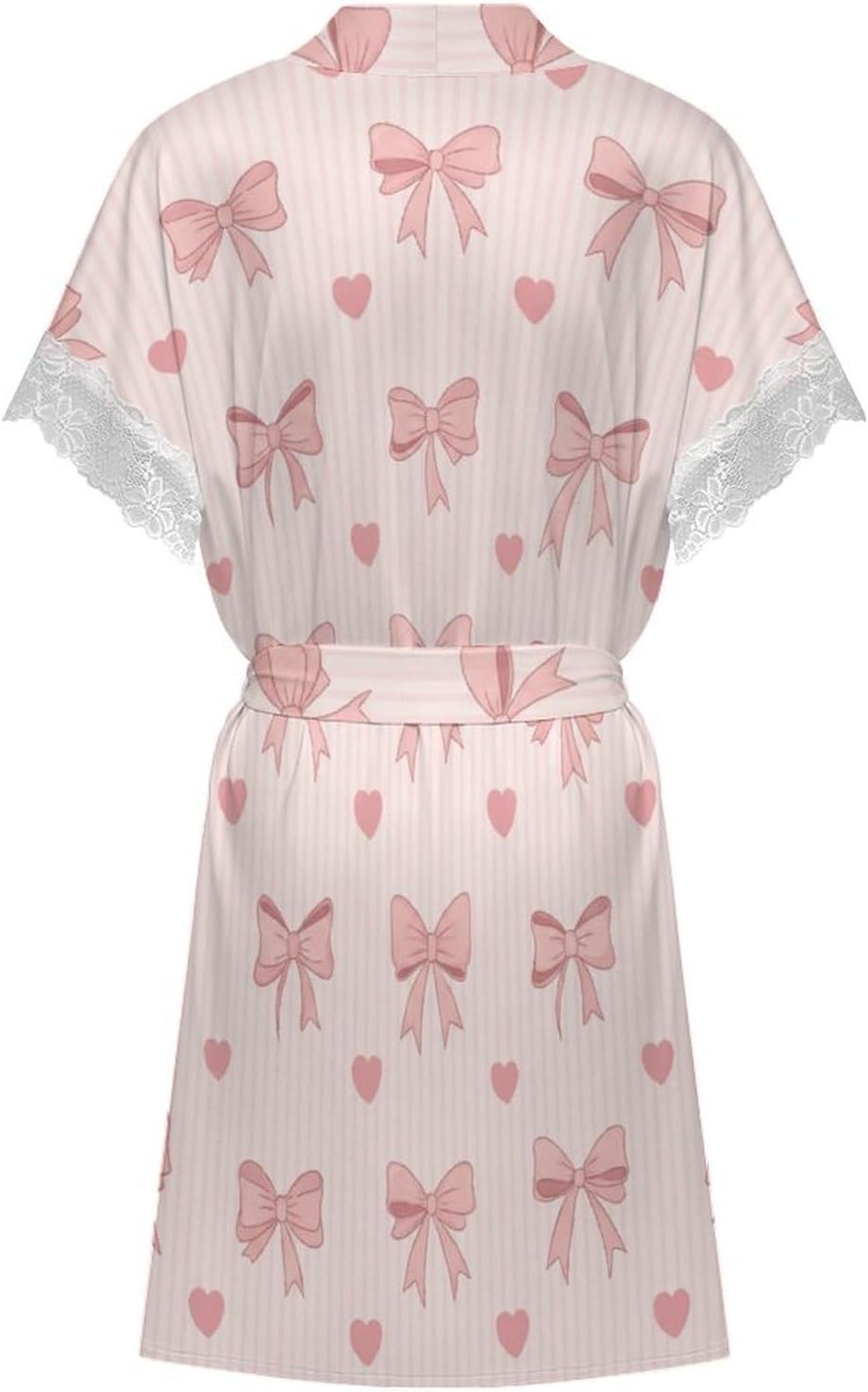 Pink Bow Hearts Womens Robes Bridal Robe Kimono Robes for Women Lingerie Robe