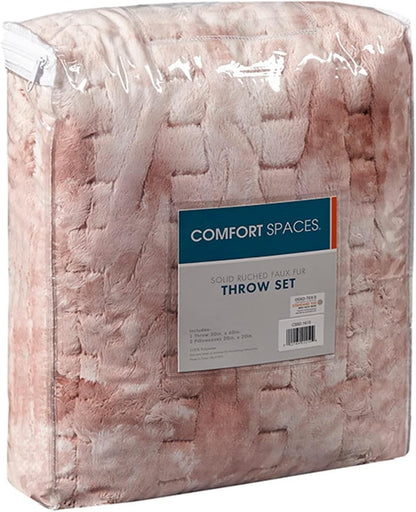 Ruched Throw Set Faux Fur Blanket, 50 x 60, Blush Tie Dye