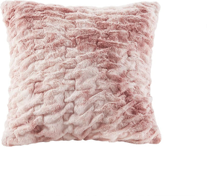 Ruched Throw Set Faux Fur Blanket, 50 x 60, Blush Tie Dye