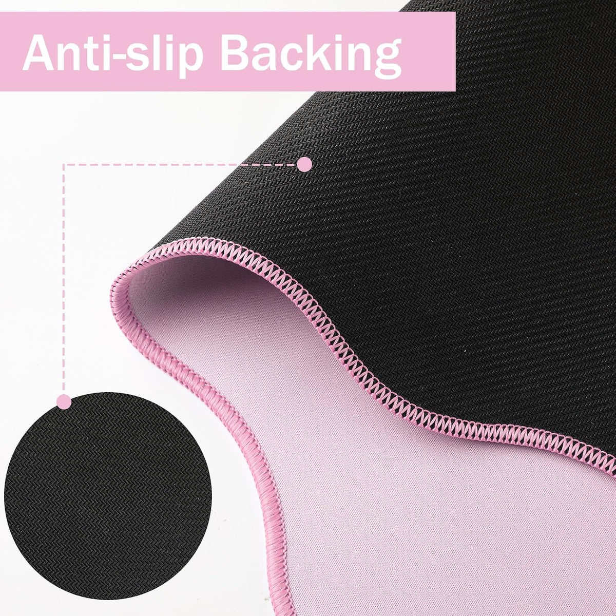 Scalloped Desk Mat Keyboard Mouse Pad Set Pink 31.5 x 15.7 Inch