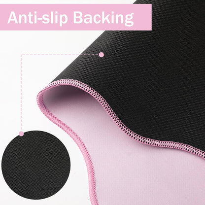 Scalloped Desk Mat Keyboard Mouse Pad Set Pink 31.5 x 15.7 Inch