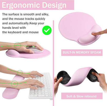 Scalloped Desk Mat Keyboard Mouse Pad Set Pink 31.5 x 15.7 Inch