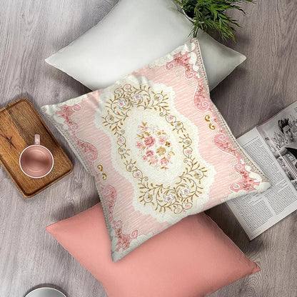 Boho Floral Throw Pillow Covers 16x16 inch Set of 2,Pink Boho Rug Geometric Floral Pattern Decor Double Sided Pattern Cushion Cover Soft Pillow Case Living Sofa Room Bed Square Pillow Cover