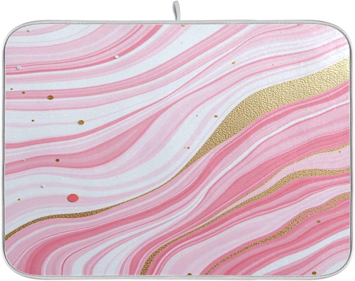 Gold Marble Design Pink Marble Stripes Stains Of Gold Dish Drying Mat Kitchen Drying Pad Dish Draining Mat Dish Rack Drainer Pad 18 x 24