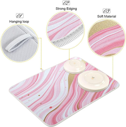 Gold Marble Design Pink Marble Stripes Stains Of Gold Dish Drying Mat Kitchen Drying Pad Dish Draining Mat Dish Rack Drainer Pad 18 x 24