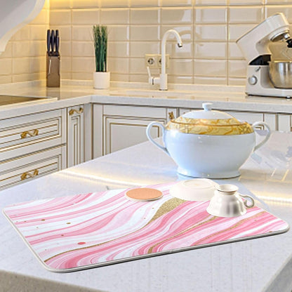 Gold Marble Design Pink Marble Stripes Stains Of Gold Dish Drying Mat Kitchen Drying Pad Dish Draining Mat Dish Rack Drainer Pad 18 x 24