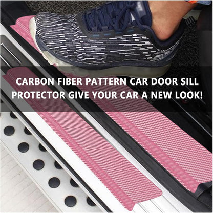4PCS Car Door Sill Protector with Scraper,Carbon Fiber Car Door Protector Edge Guards for Front Rear Door Sills,Universal Anti-Scratch Car Door Threshold Strips (Pink)
