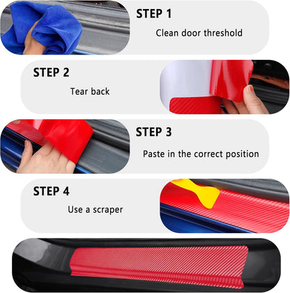 4PCS Car Door Sill Protector with Scraper,Carbon Fiber Car Door Protector Edge Guards for Front Rear Door Sills,Universal Anti-Scratch Car Door Threshold Strips (Pink)