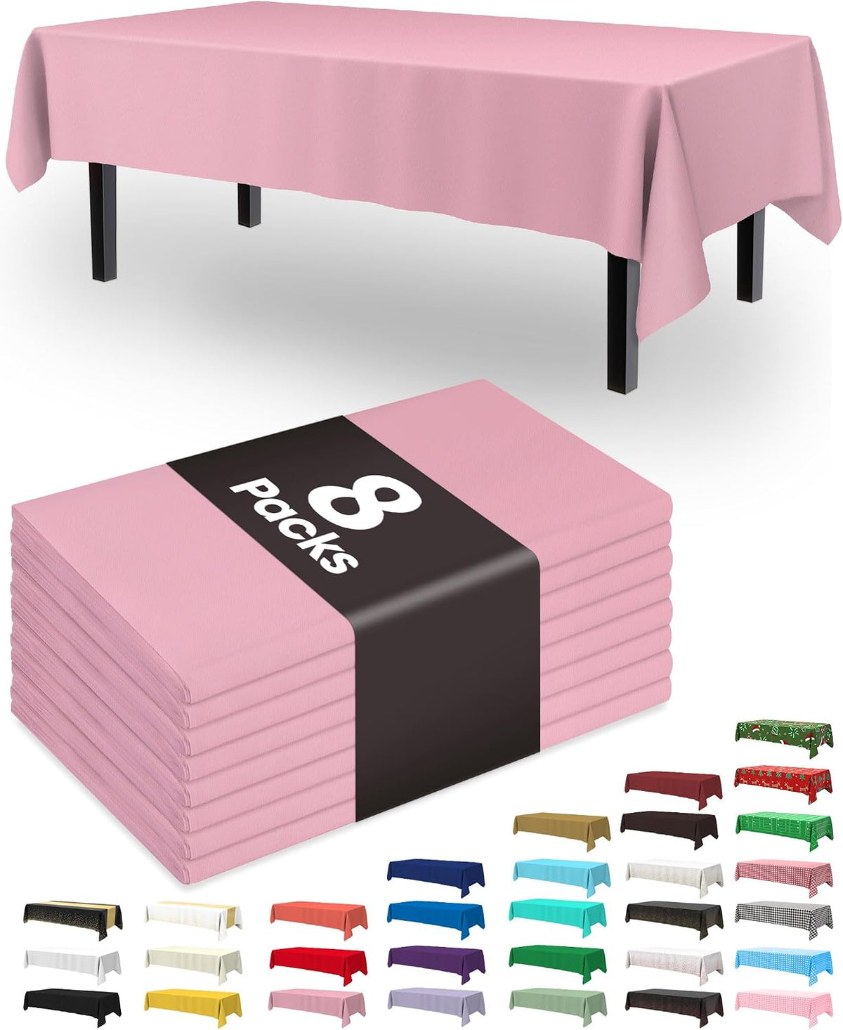 Plastic Table Cloth Disposable 8 Pack, 54 x 108 Inch Table Cloths, Easter Party, Valentines, Mothers Day Decorations, Tablecloths, Rectangle, Pastel Plastic Cover, Leakproof & Sturdy, Pink
