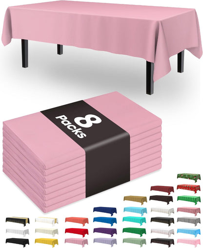 Plastic Table Cloth Disposable 8 Pack, 54 x 108 Inch Table Cloths, Easter Party, Valentines, Mothers Day Decorations, Tablecloths, Rectangle, Pastel Plastic Cover, Leakproof & Sturdy, Pink