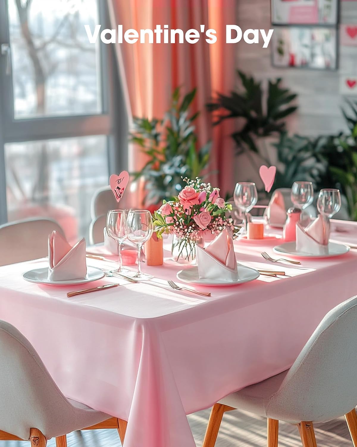 Plastic Table Cloth Disposable 8 Pack, 54 x 108 Inch Table Cloths, Easter Party, Valentines, Mothers Day Decorations, Tablecloths, Rectangle, Pastel Plastic Cover, Leakproof & Sturdy, Pink