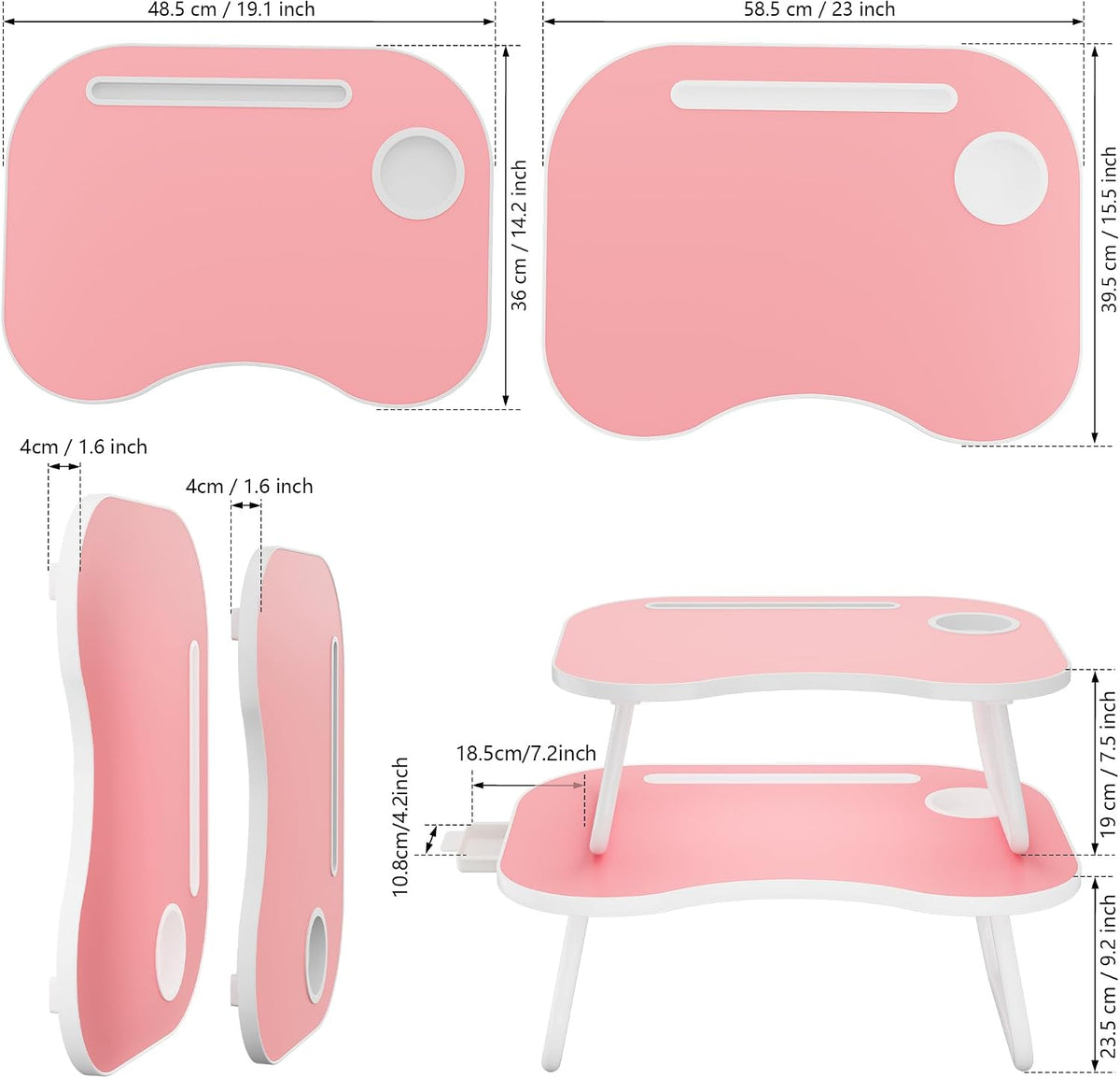 Lap Desk for Laptop Bed Trays for Eating and Laptops Breakfast in Bed Laptop Stand TV Trays for Bed with Cup Holder/Drawer for Sofa/Couch Portable Foldable (Pink, L(23×16")+Drawer)