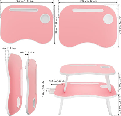 Lap Desk for Laptop Bed Trays for Eating and Laptops Breakfast in Bed Laptop Stand TV Trays for Bed with Cup Holder/Drawer for Sofa/Couch Portable Foldable (Pink, L(23×16")+Drawer)