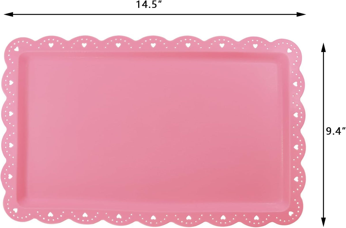 4 Pack Plastic Serving Tray for Party, 14.5 x 9.4 Inch Heavy Duty Platters for Party Buffet Wedding (Pink)
