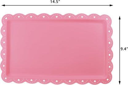 4 Pack Plastic Serving Tray for Party, 14.5 x 9.4 Inch Heavy Duty Platters for Party Buffet Wedding (Pink)