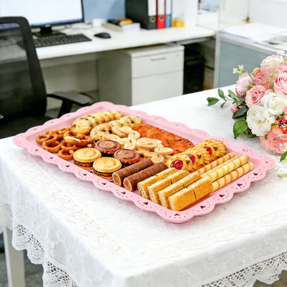 4 Pack Plastic Serving Tray for Party, 14.5 x 9.4 Inch Heavy Duty Platters for Party Buffet Wedding (Pink)