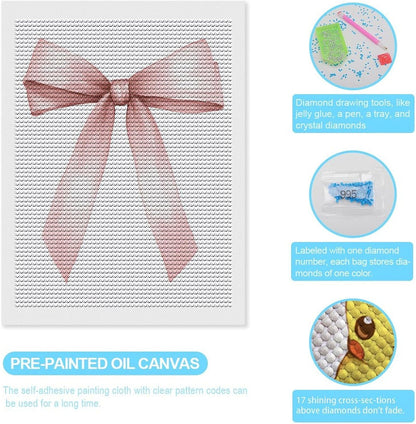 Pink Ribbon Bow in Coquette Garden DIY Gem Art Painting Kit for Adults Full Drill Round Gem Craft Kit 12"x16"