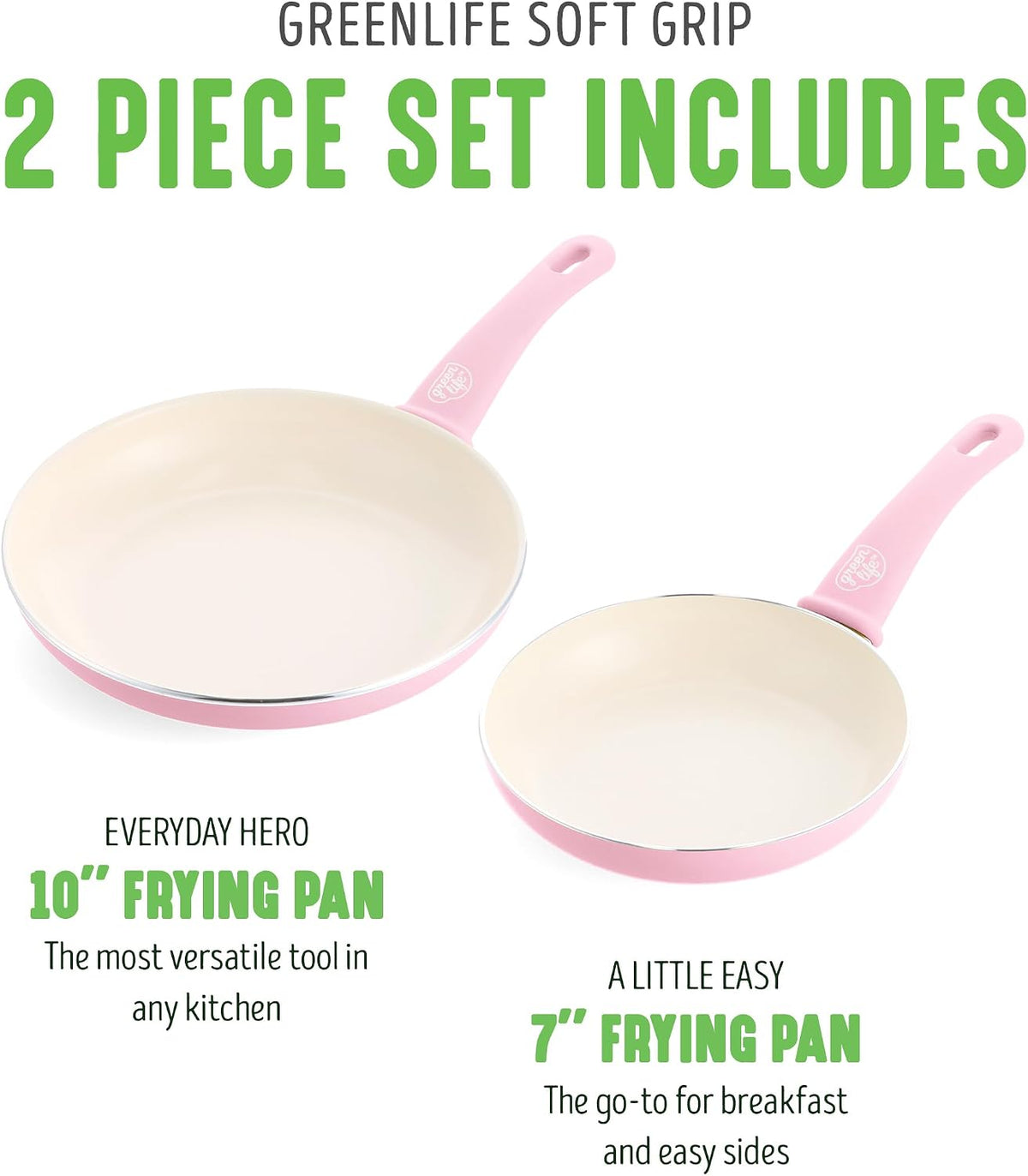 Non Stick Fry Pan Set (7" & 10"), Non-Toxic PFAS-Free Ceramic Skillets, Dishwasher & Oven Safe, Egg Omelet Frying Pans, Stay- Cool Handles, Kitchen Home Cooking Essentials, Pink