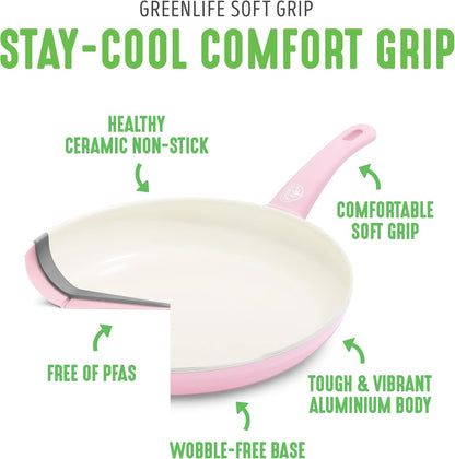 Non Stick Fry Pan Set (7" & 10"), Non-Toxic PFAS-Free Ceramic Skillets, Dishwasher & Oven Safe, Egg Omelet Frying Pans, Stay- Cool Handles, Kitchen Home Cooking Essentials, Pink
