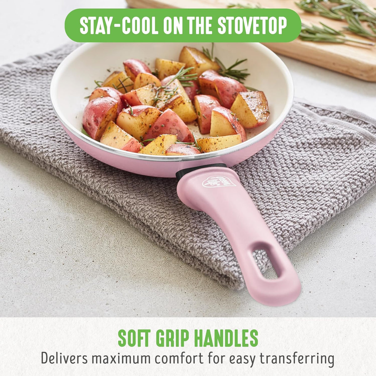 Non Stick Fry Pan Set (7" & 10"), Non-Toxic PFAS-Free Ceramic Skillets, Dishwasher & Oven Safe, Egg Omelet Frying Pans, Stay- Cool Handles, Kitchen Home Cooking Essentials, Pink