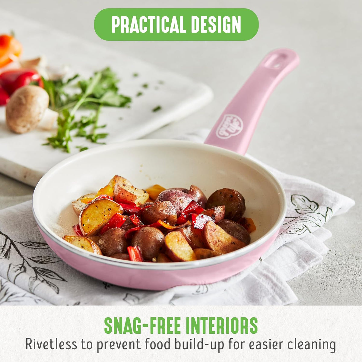 Non Stick Fry Pan Set (7" & 10"), Non-Toxic PFAS-Free Ceramic Skillets, Dishwasher & Oven Safe, Egg Omelet Frying Pans, Stay- Cool Handles, Kitchen Home Cooking Essentials, Pink