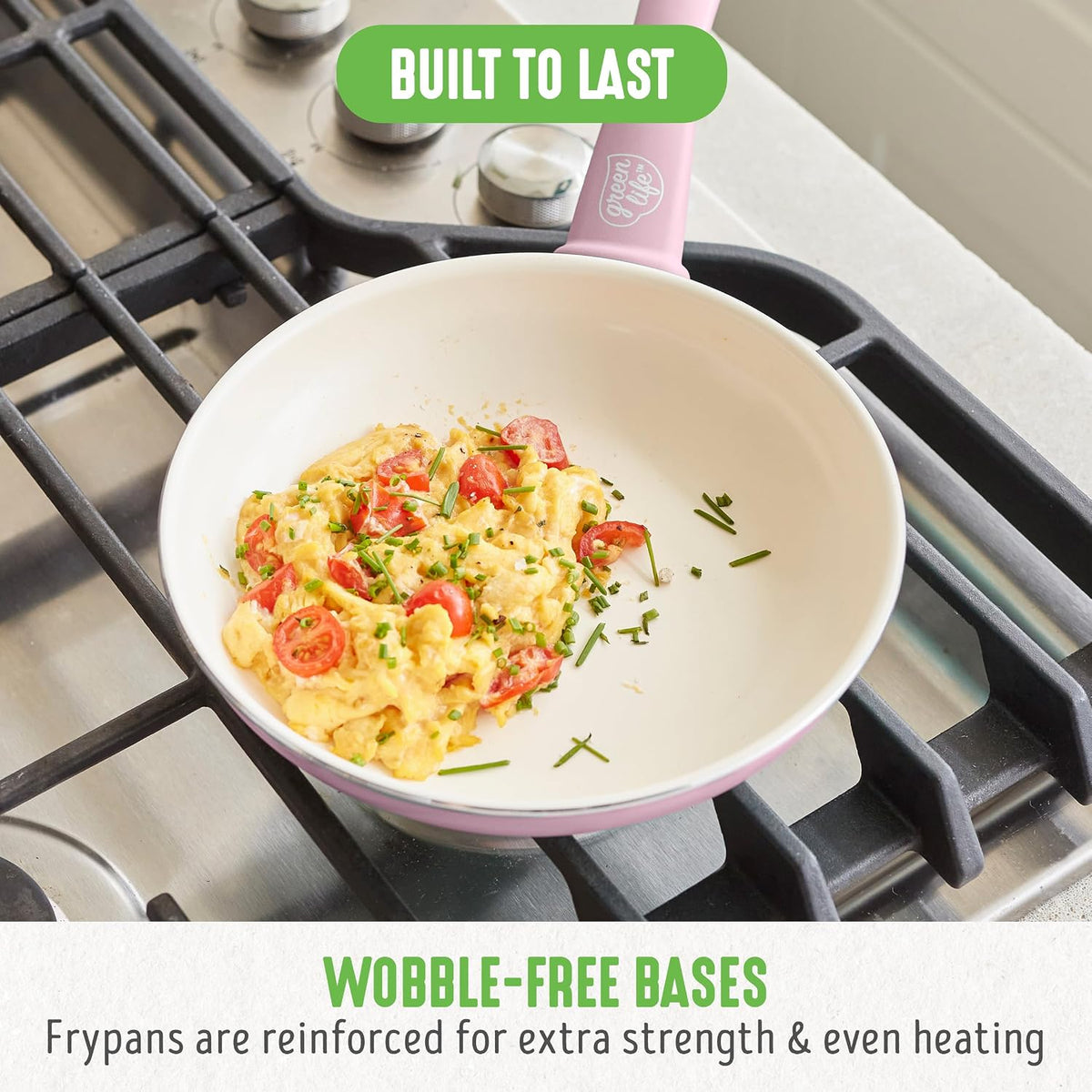 Non Stick Fry Pan Set (7" & 10"), Non-Toxic PFAS-Free Ceramic Skillets, Dishwasher & Oven Safe, Egg Omelet Frying Pans, Stay- Cool Handles, Kitchen Home Cooking Essentials, Pink
