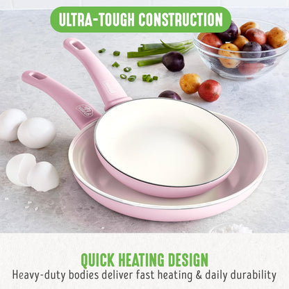 Non Stick Fry Pan Set (7" & 10"), Non-Toxic PFAS-Free Ceramic Skillets, Dishwasher & Oven Safe, Egg Omelet Frying Pans, Stay- Cool Handles, Kitchen Home Cooking Essentials, Pink