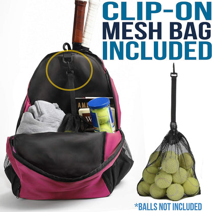 Premier Tennis Backpack - Tennis Bag Holds 2 Rackets in Padded Compartment | Separate Ventilated Shoe Compartment | Tennis Bags for Men or Women