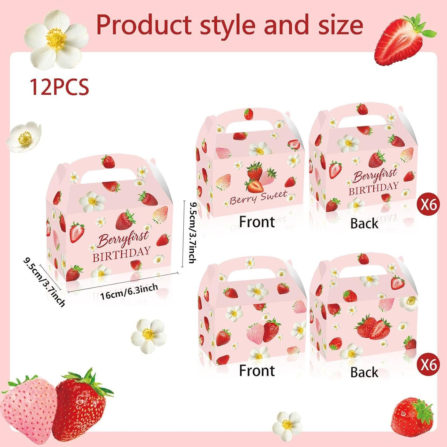 12Pcs Strawberry Party Favor Boxes for Mother Day Decoration Thanksgiving